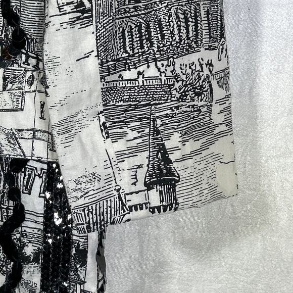 Howard Wolf Vintage Blazer 16 Black White City Scape Sequins Art to Wear Lined - Picture 2 of 16